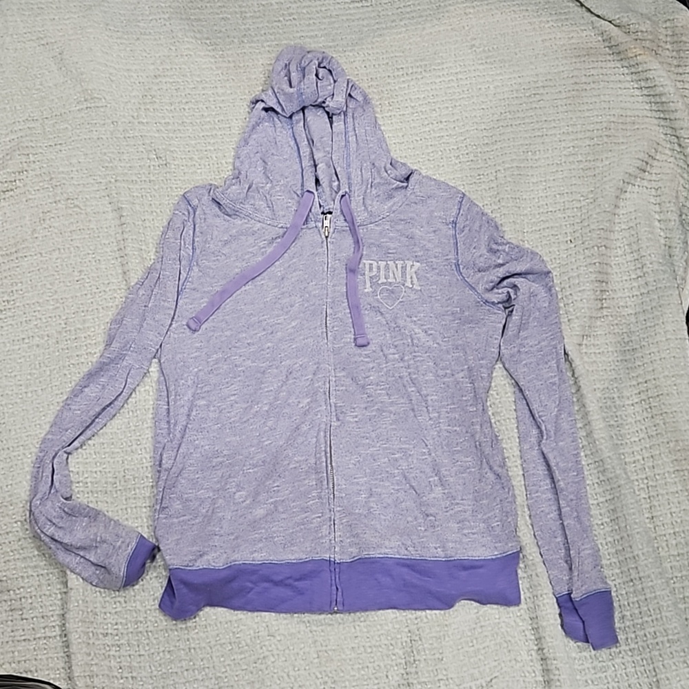 Vintage VS Pink zip up hoodie in Heather Purple. Size L